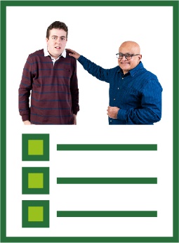 A document with a list on it. Above the list is a worker supporting a participant.