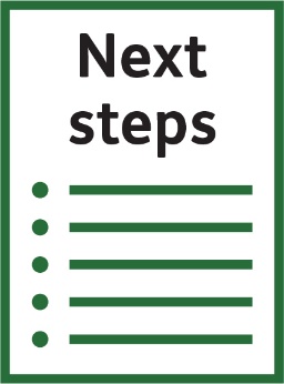 A document that says 'Next steps' with a list on it.