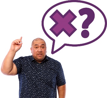 A worker with their hand raised. Above them are a cross and a question mark in a speech bubble.