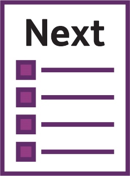 A document that says 'Next' with a list on it.