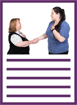 A document with a participant and a worker shaking hands on it.