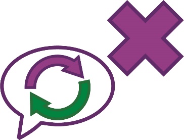 A change icon in a speech bubble and a cross.