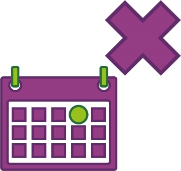A calendar with one day highlighted and a cross.