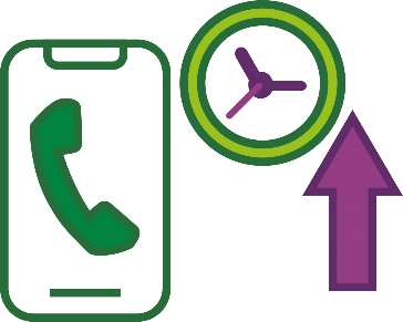 A phone with a call icon on the screen, a clock and an arrow pointing up.