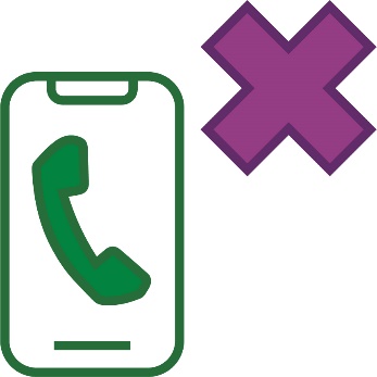 A phone with a call icon on the screen and a cross.