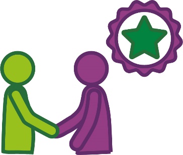 A participant and a worker shaking hands and a good quality icon.