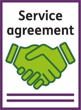 A document called 'Service agreement' with a handshake icon on it.