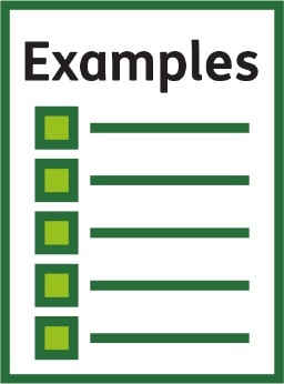 A document that says 'Examples' with a list on it.