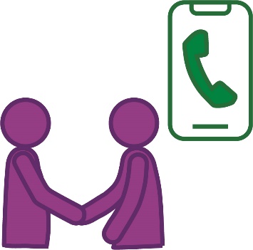 2 workers shaking hands and a phone with a call icon on the screen.