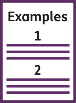 A document that says 'Examples' with the numbers '1' and '2' on it.