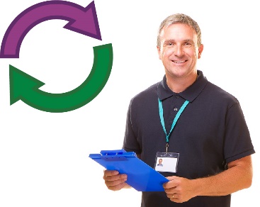 A provider holding a clipboard. Next to them is a change icon.