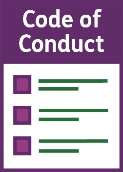 A 'Code of Conduct' document with a list of rules on it.