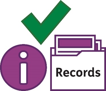 A tick, an information icon and a folder called 'Records'.