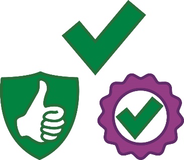 A tick, a safety icon and a good quality icon.