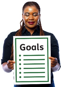 A person holding a document called 'Goals.'