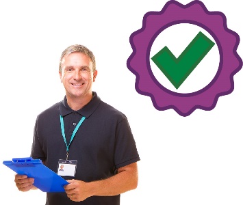 A provider with a clipboard and a badge showing good quality next to them.