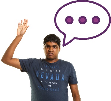 A participant with their hand raised. They have a speech bubble with 3 dots in it.