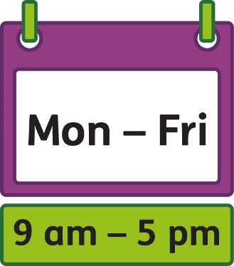 A calendar showing Monday to Friday. Underneath it says '9 am to 5 pm'.