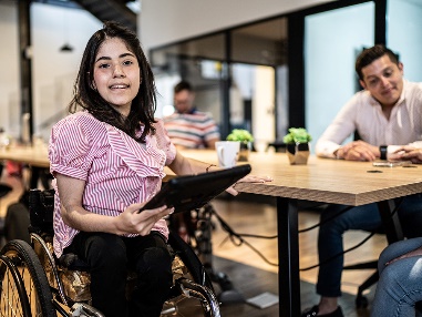 A person with disability working in an office.