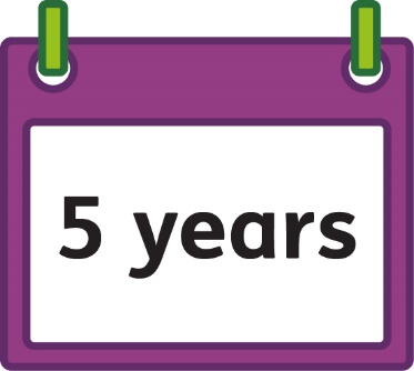 A calendar that reads "5 years".