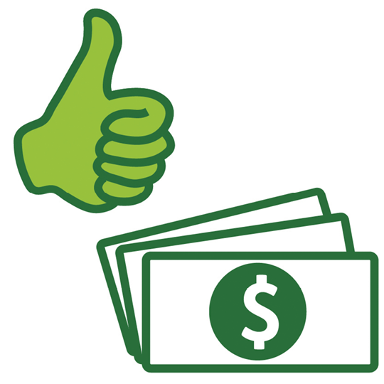 A thumbs up and money.