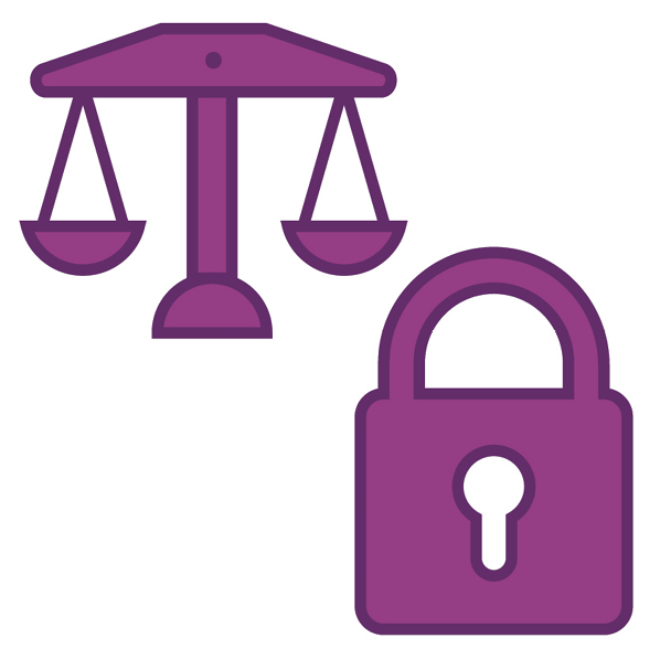 A balanced scale and a closed lock.