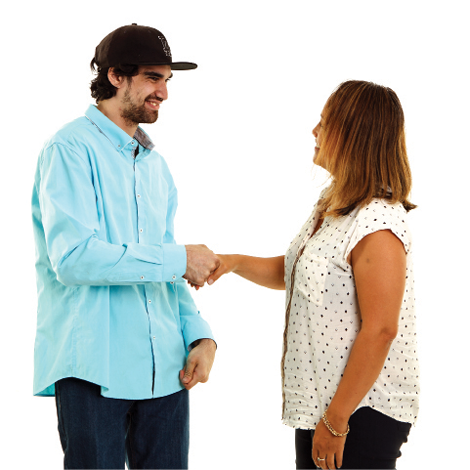 2 people shaking hands.
