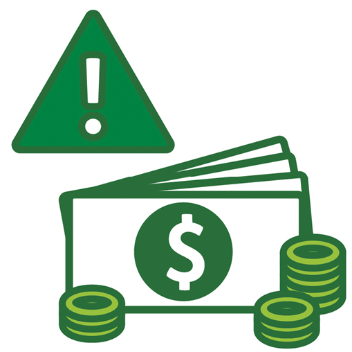 Money and a problem icon.