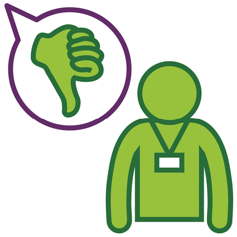 A provider and a speech bubble with a thumbs down in it.
