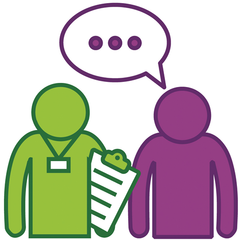 A provider and a person. Above the person is a speech bubble.