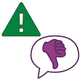 A problem icon next to a speech bubble with a thumbs down in it.