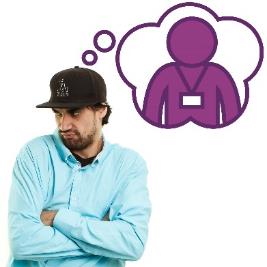 A person with their arms crossed next to a thought bubble with a provider in it.