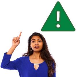 A person with their hand raised next to a problem icon.