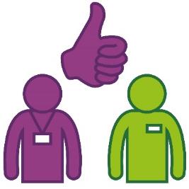 A thumbs up above a NDIS provider and a worker.