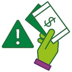 A problem icon next to a hand holding money.