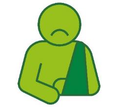 A person with their arm in a sling. They are upset.