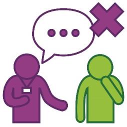 A provider having a conversation with someone. Above them is a cross and a speech bubble.