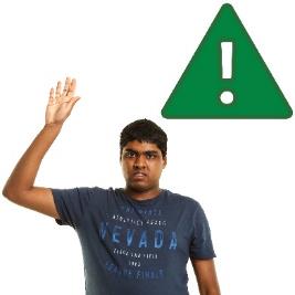A person raising their hand next to a problem icon.