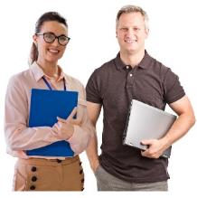 2 workers holding clipboards.