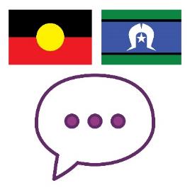 The Aboriginal and Torres Strait Islander flags above a speech bubble.