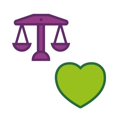 The scales of justice and a heart.