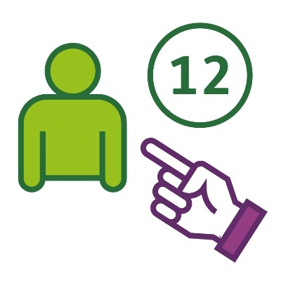 A hand pointing to a person and the number 12.
