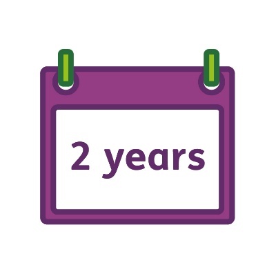 A calendar that says '2 years'.