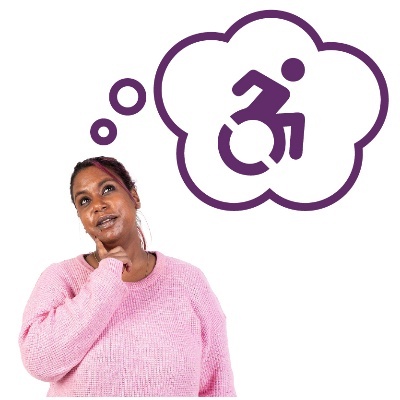 A person with a thought bubble showing a disability icon.