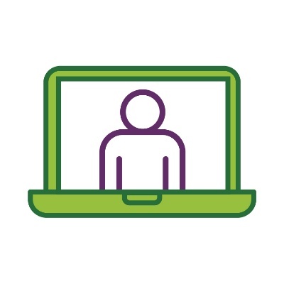 A computer screen showing a person.