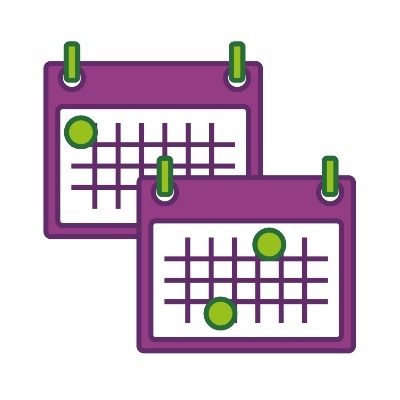 2 calendars with different days highlighted.