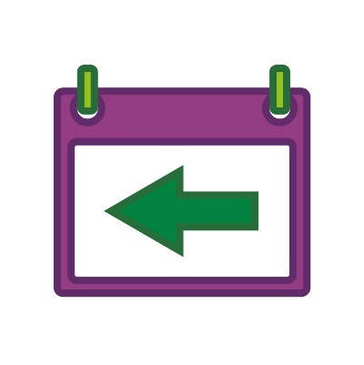 A calendar with an arrow pointing backwards.