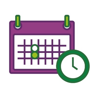 A calendar showing 2 dates a week apart, and a clock.