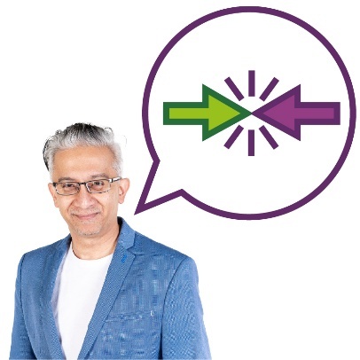 A person with a speech bubble showing a conflict of interest icon.