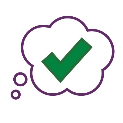 A thought bubble showing a tick.